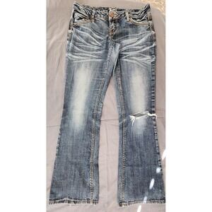 Soundgirl Jeans Womens 29 Blue Bootcut Distressed Embroidered Flap Denim Y2K
